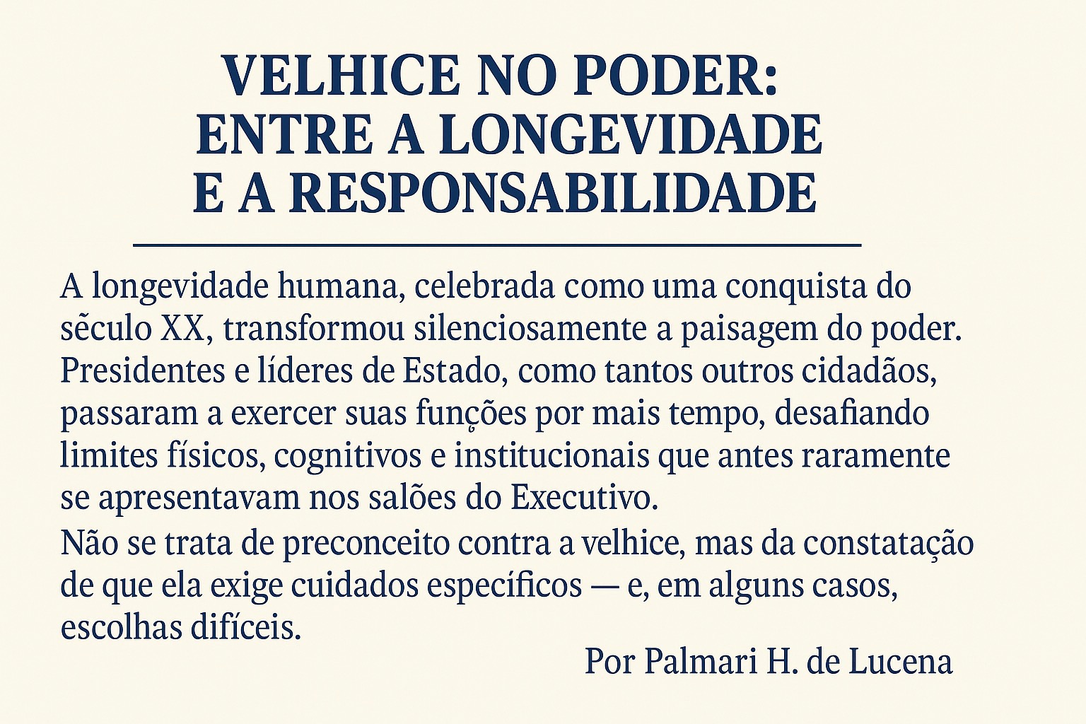 Velhice no Poder: Entre a Longevidade e a Responsabilidade
