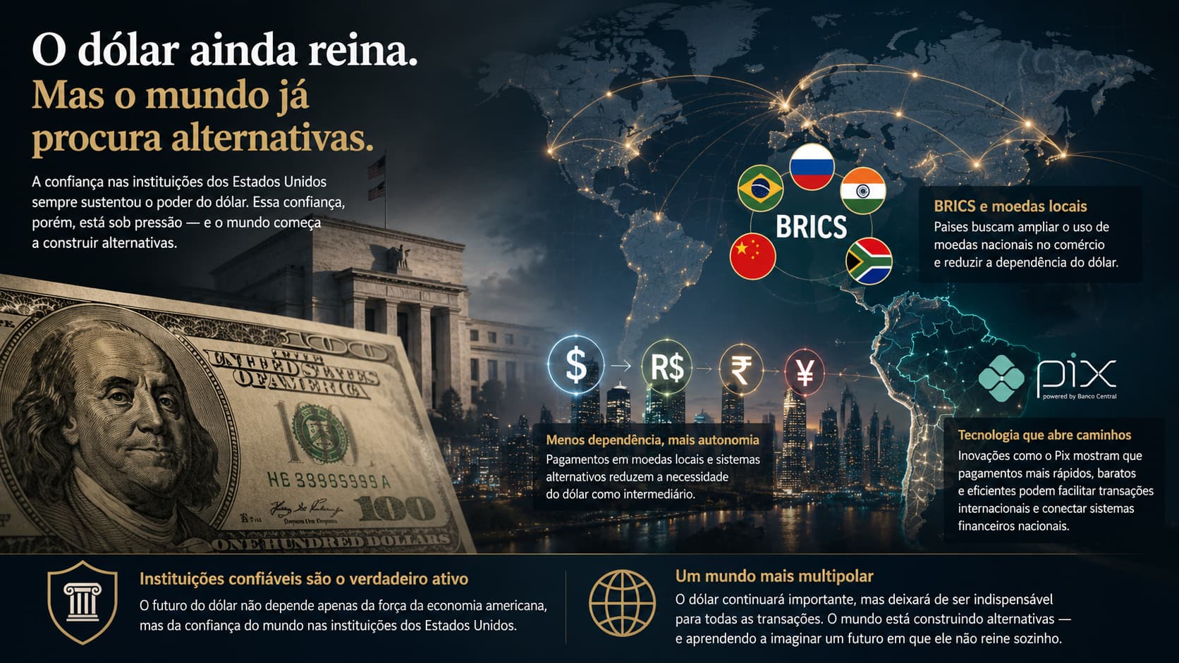 O dólar ainda reina. Mas o mundo já procura alternativas.