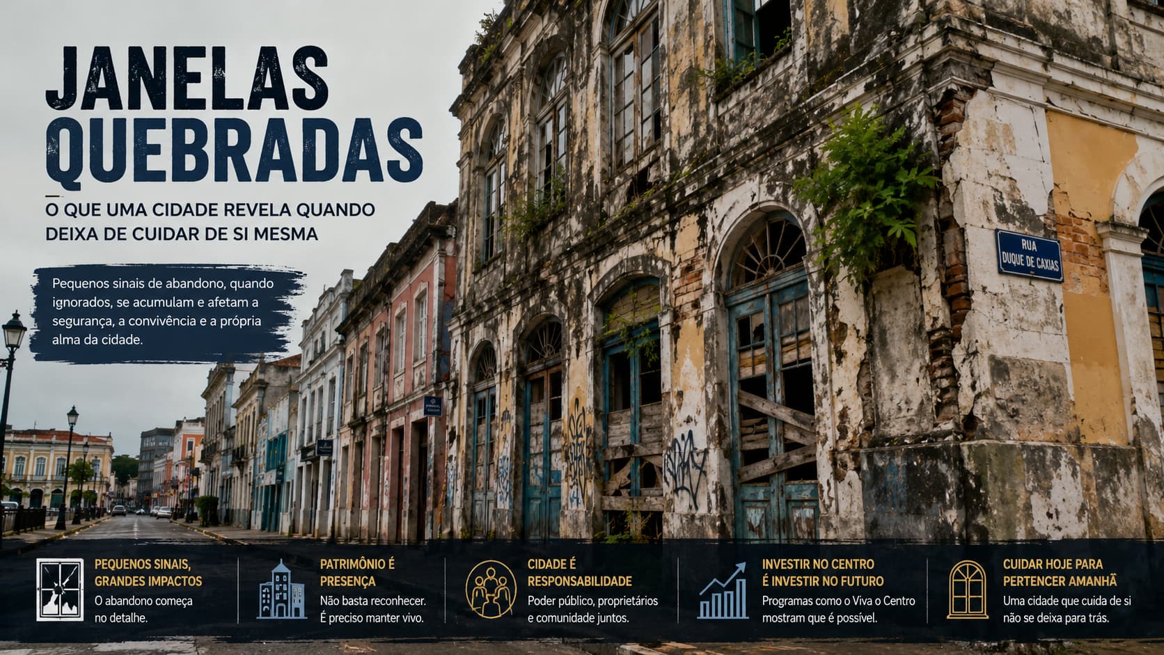 Janelas quebradas: o que uma cidade revela quando deixa de cuidar de si mesma