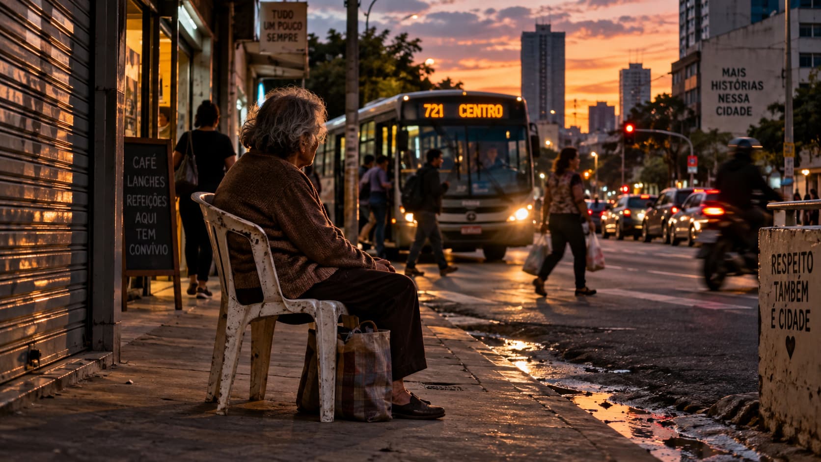 A cadeira na calçada